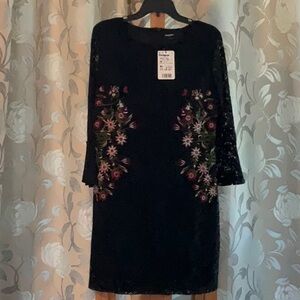 Floral Embroidered Black Dress